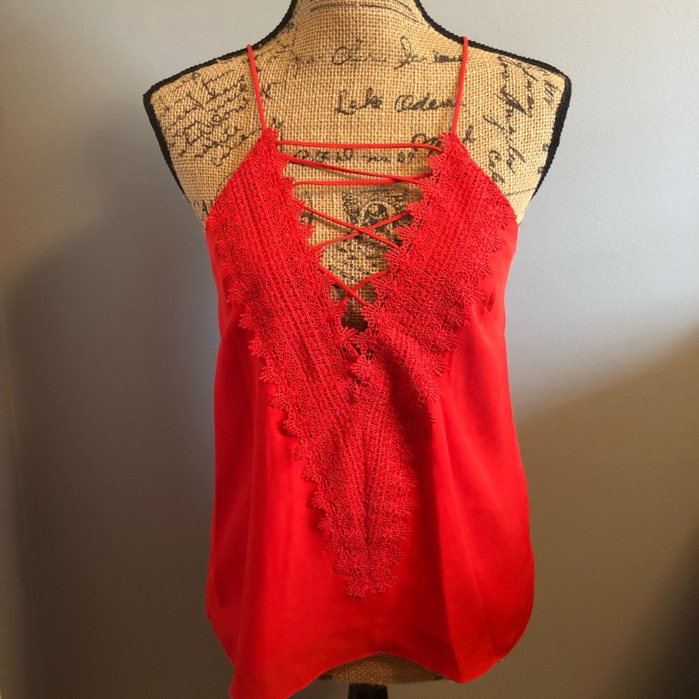 NWOT WAYF Red Lace Tank Top